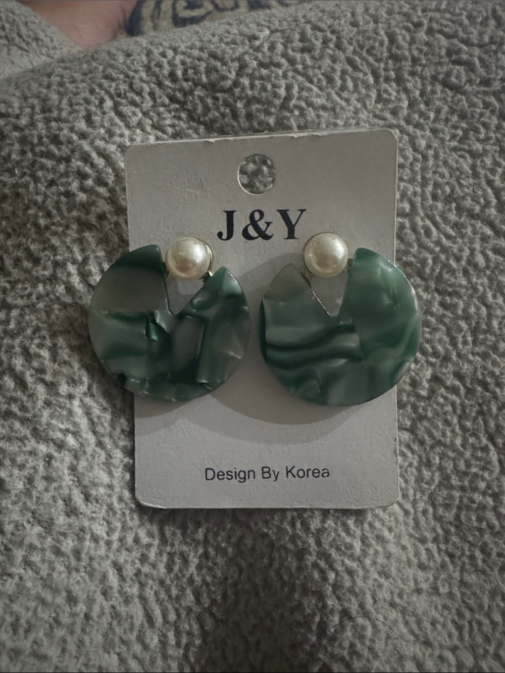 Green Marble Hoop Earrings with Pearl Studs